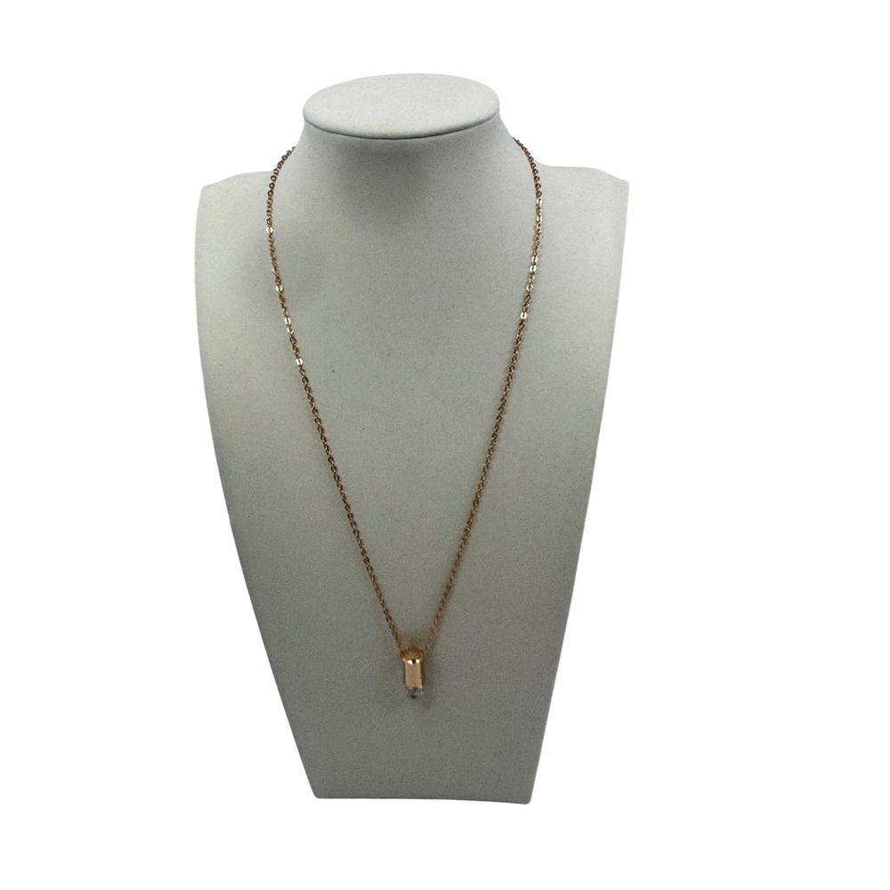 Rose Gold 18K GP‎ Bullet Pendant Necklace Rhinestone Tip Chain Minimalist
